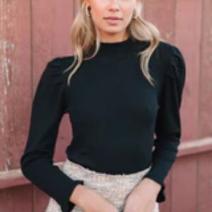 Amaryllis Black Preston Puff Sleeve Top Cropped | Size XL